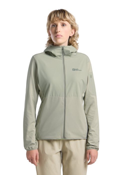 Jack Wolfskin Naisten Prelight Trail hupullinen takki, mint leaf