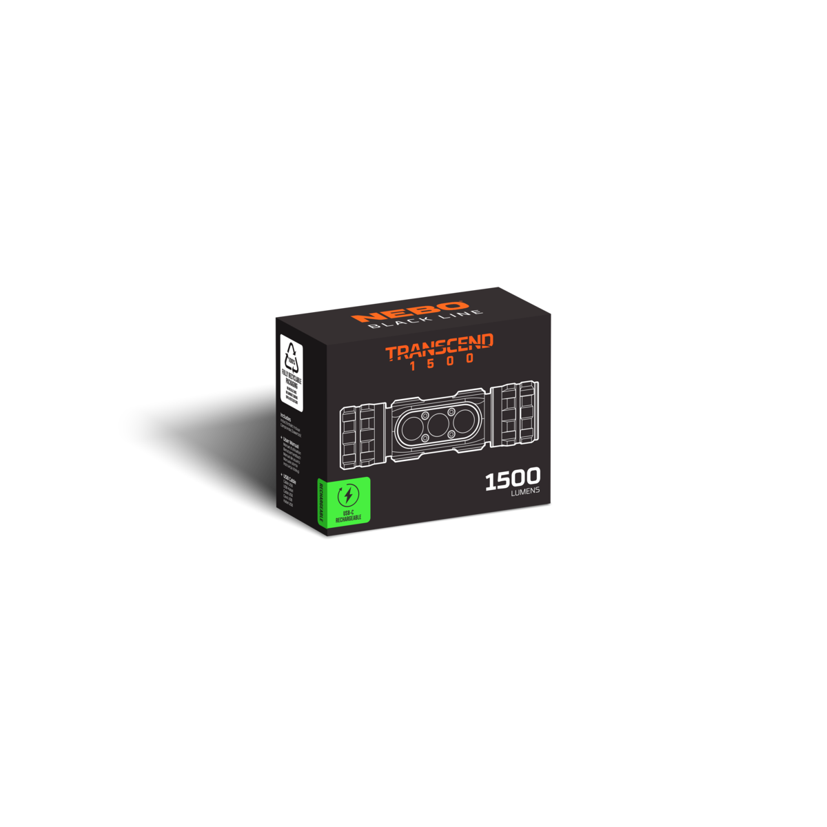 Nebo Transcend 1500 ladattava otsavalaisin - Black Line
