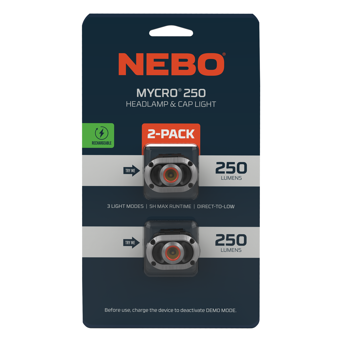 Nebo MYCRO 250 2 pack - ladattava otsa- ja lippavalaisin
