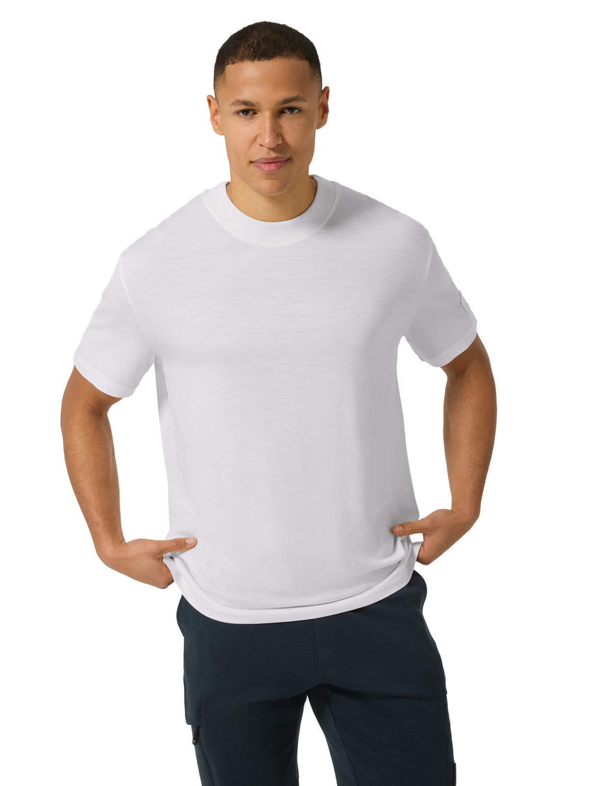 super.natural Casual Rib Bio J miesten merinovillainen t-paita, Fresh White