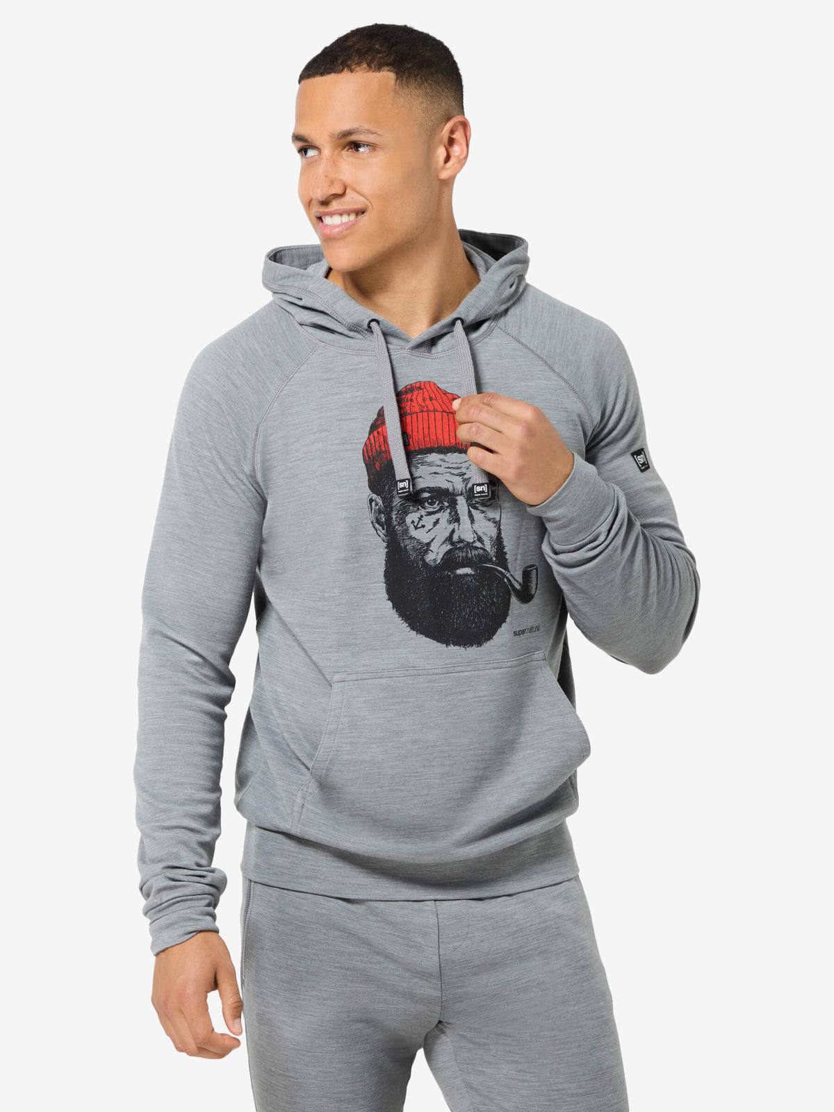 super.natural Fav Sailor miesten merinovillainen huppari, Cashmere Grey Melange/Jet Blac