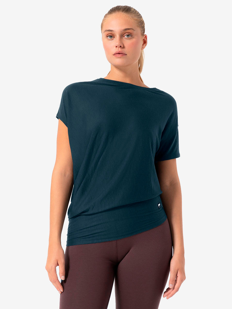 super.natural Yoga Loose naisten merinovillainen t-paita, Blueberry