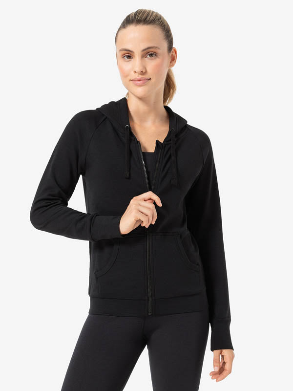 super.natural Everyday Zip naisten vetoketjullinen merinovillainen huppari, Jet Black
