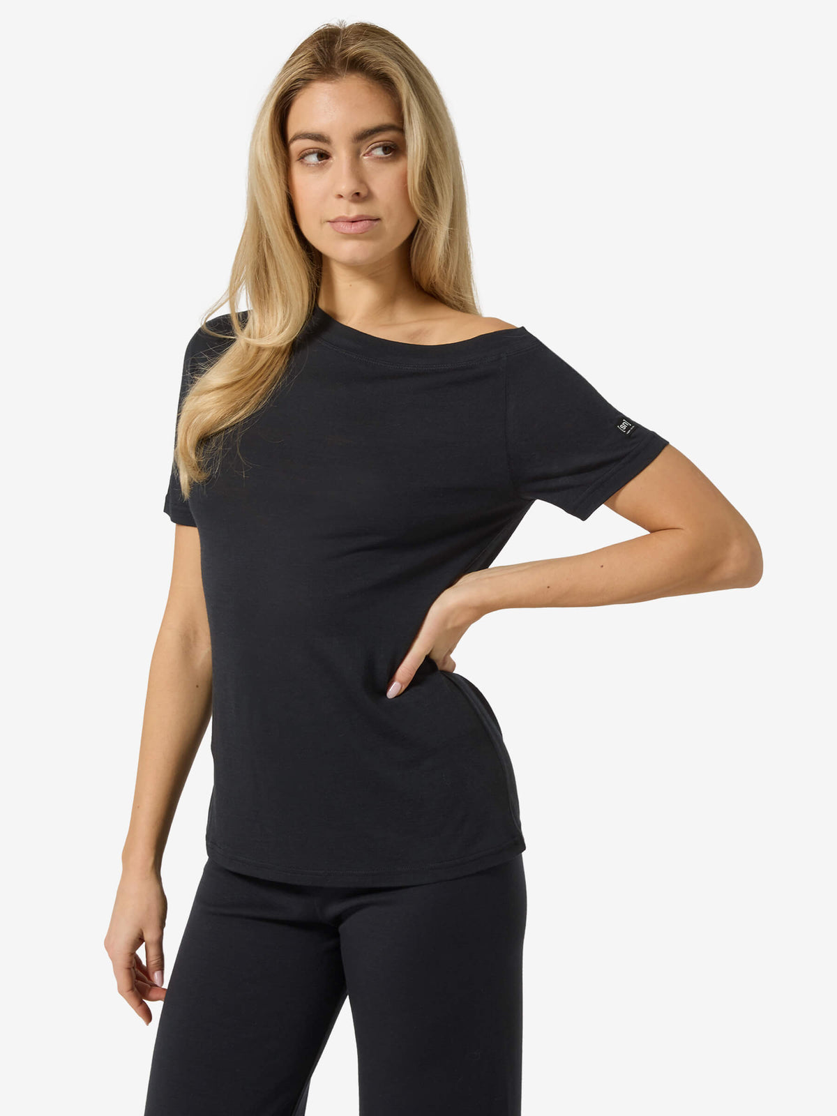 super.natural Drop Shoulder naisten merinovillainen t-paita, Jet Black